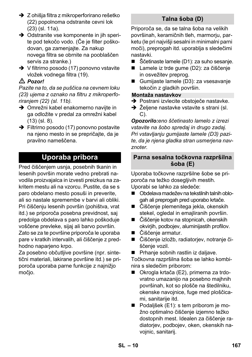 Uporaba pribora | Karcher SV 1902 User Manual | Page 167 / 284