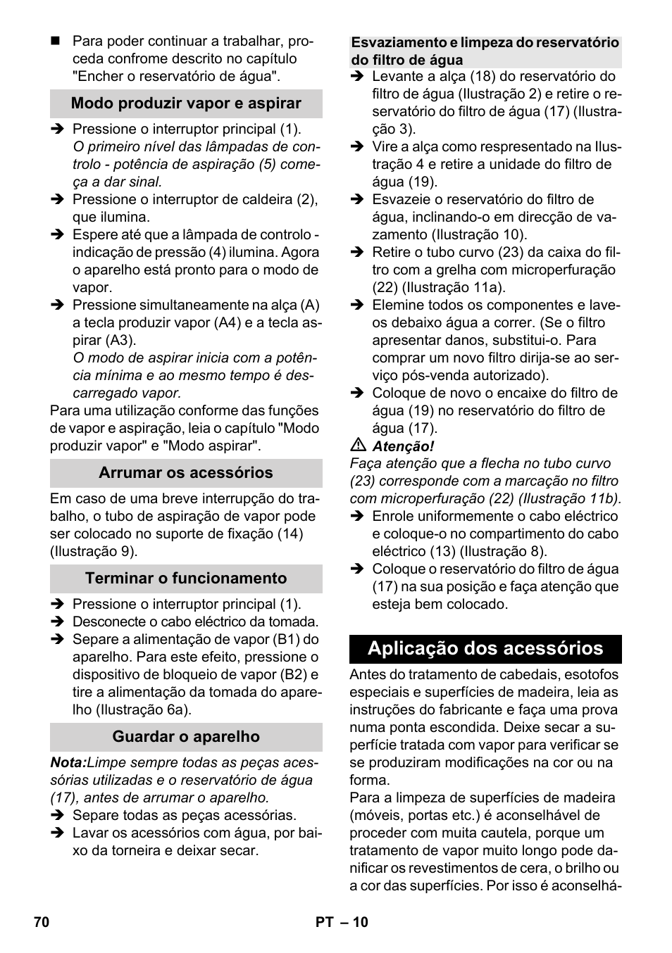 Aplicação dos acessórios | Karcher SV 1902 User Manual | Page 70 / 284