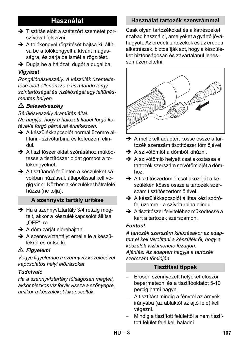 Használat | Karcher BRC 30-15 C User Manual | Page 107 / 200