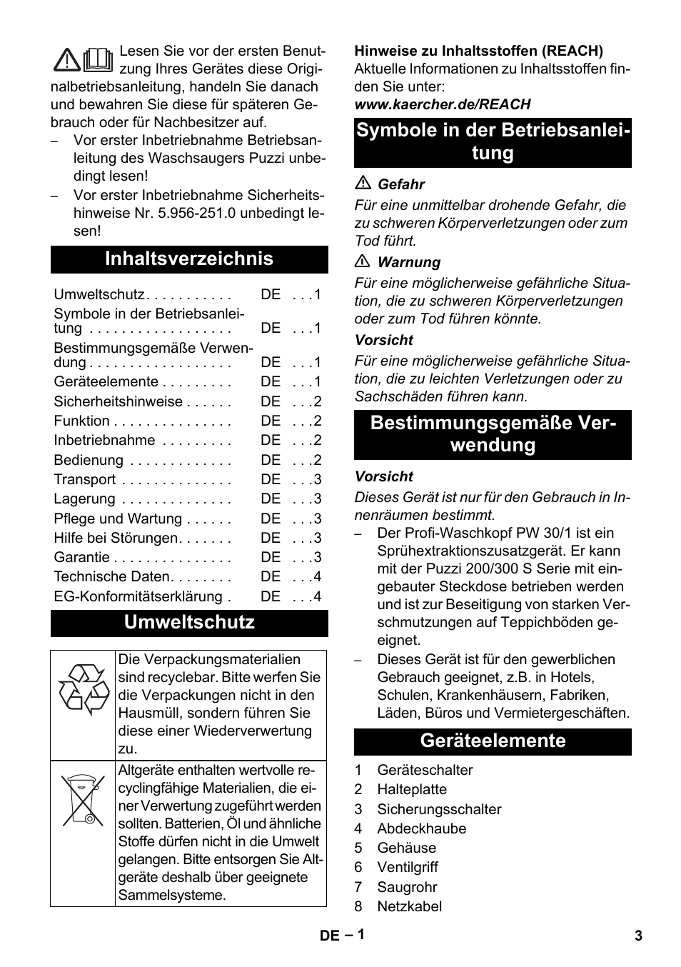 Karcher PW 30-1 User Manual | Page 3 / 128