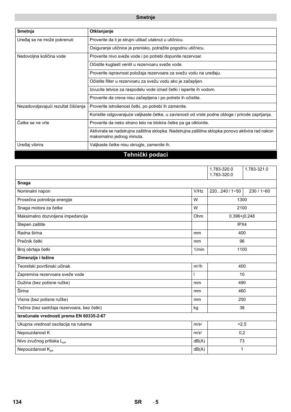 Tehnički podaci | Karcher BRS 40-1000C EU User Manual | Page 134 / 168