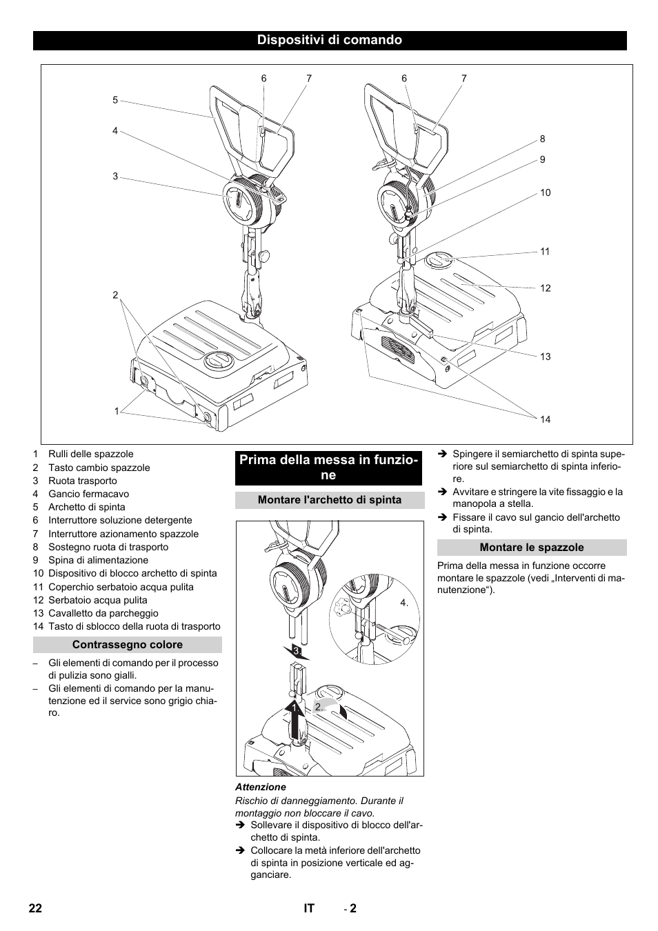 Dispositivi di comando, Prima della messa in funzio- ne | Karcher BRS 40-1000C EU User Manual | Page 22 / 168