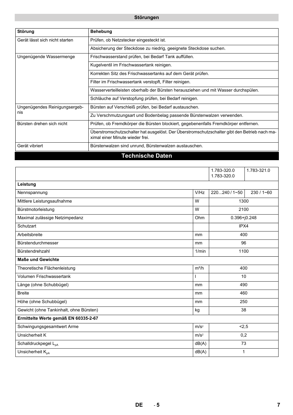 Technische daten | Karcher BRS 40-1000C EU User Manual | Page 7 / 168