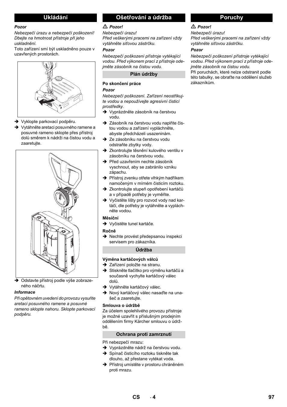 Ukládání ošetřování a údržba, Poruchy | Karcher BRS 40-1000C EU User Manual | Page 97 / 168