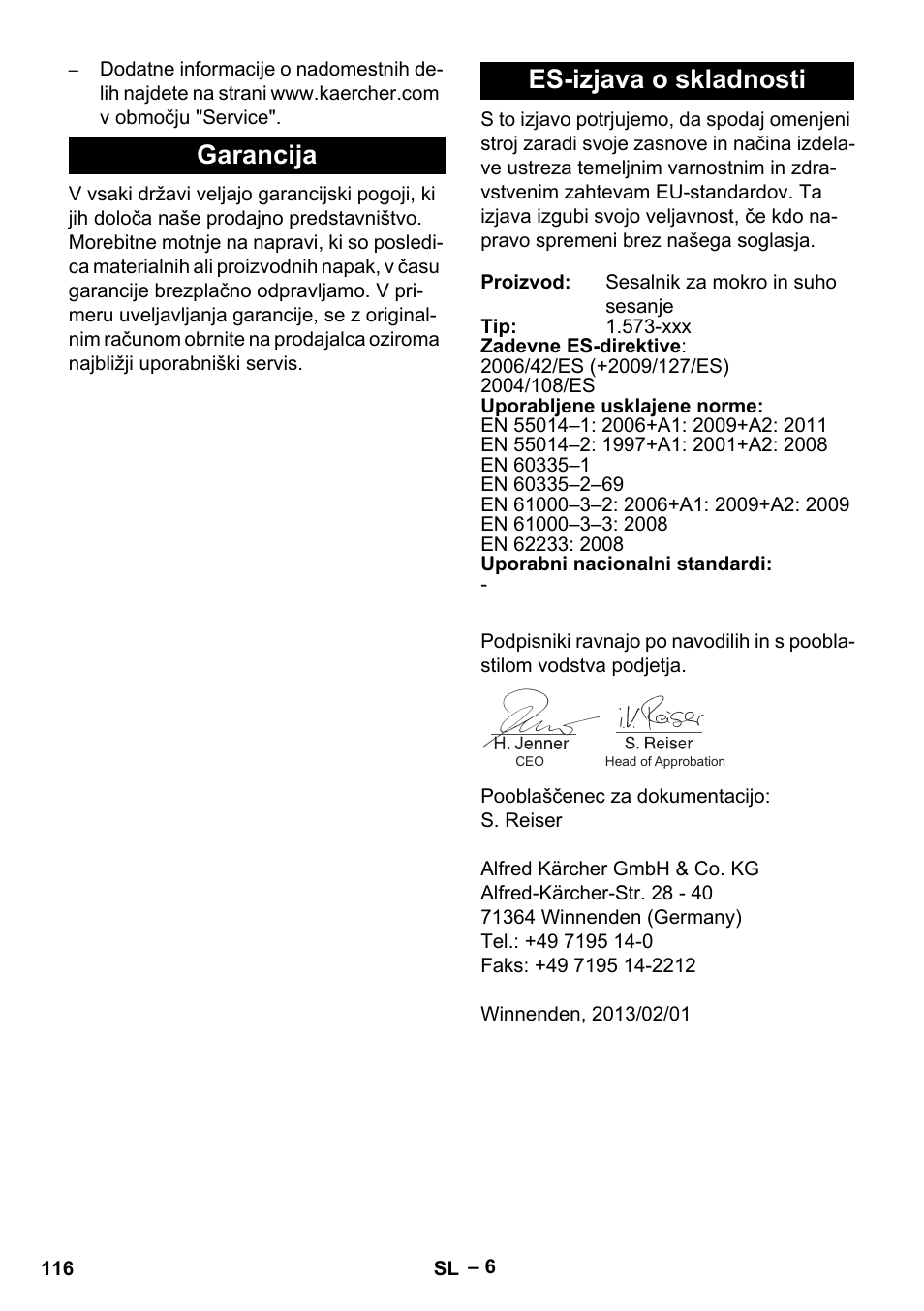 Garancija es-izjava o skladnosti | Karcher IVL 50-24-2 User Manual | Page 116 / 192