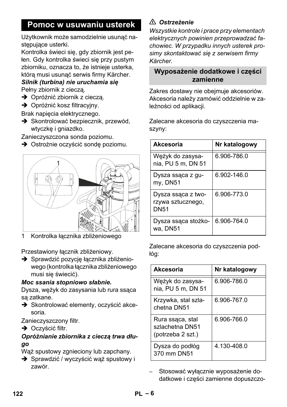 Pomoc w usuwaniu usterek | Karcher IVL 50-24-2 User Manual | Page 122 / 192