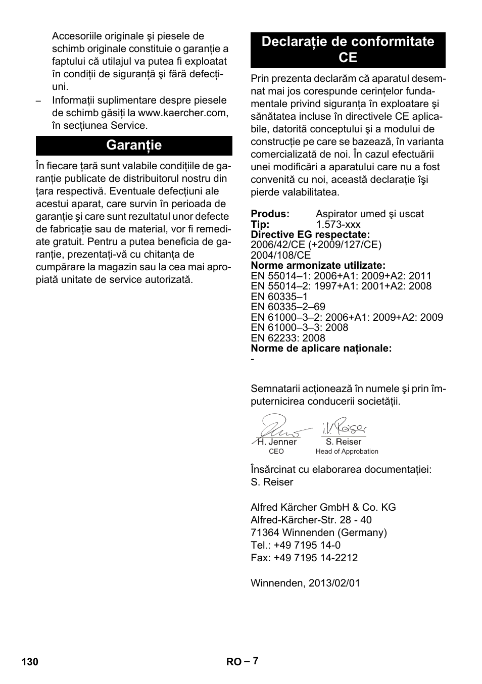 Garanţie declaraţie de conformitate ce | Karcher IVL 50-24-2 User Manual | Page 130 / 192
