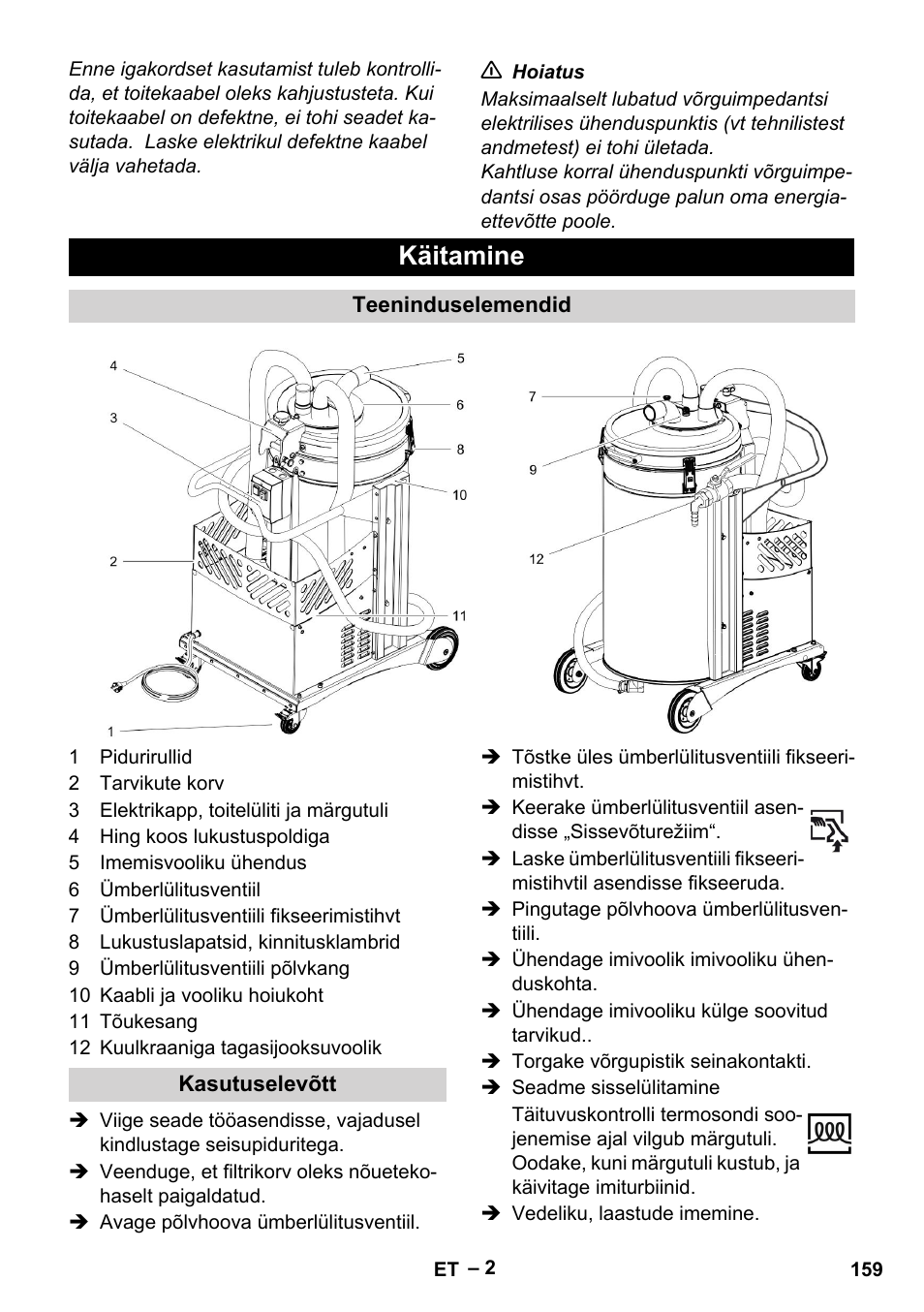Käitamine | Karcher IVL 50-24-2 User Manual | Page 159 / 192