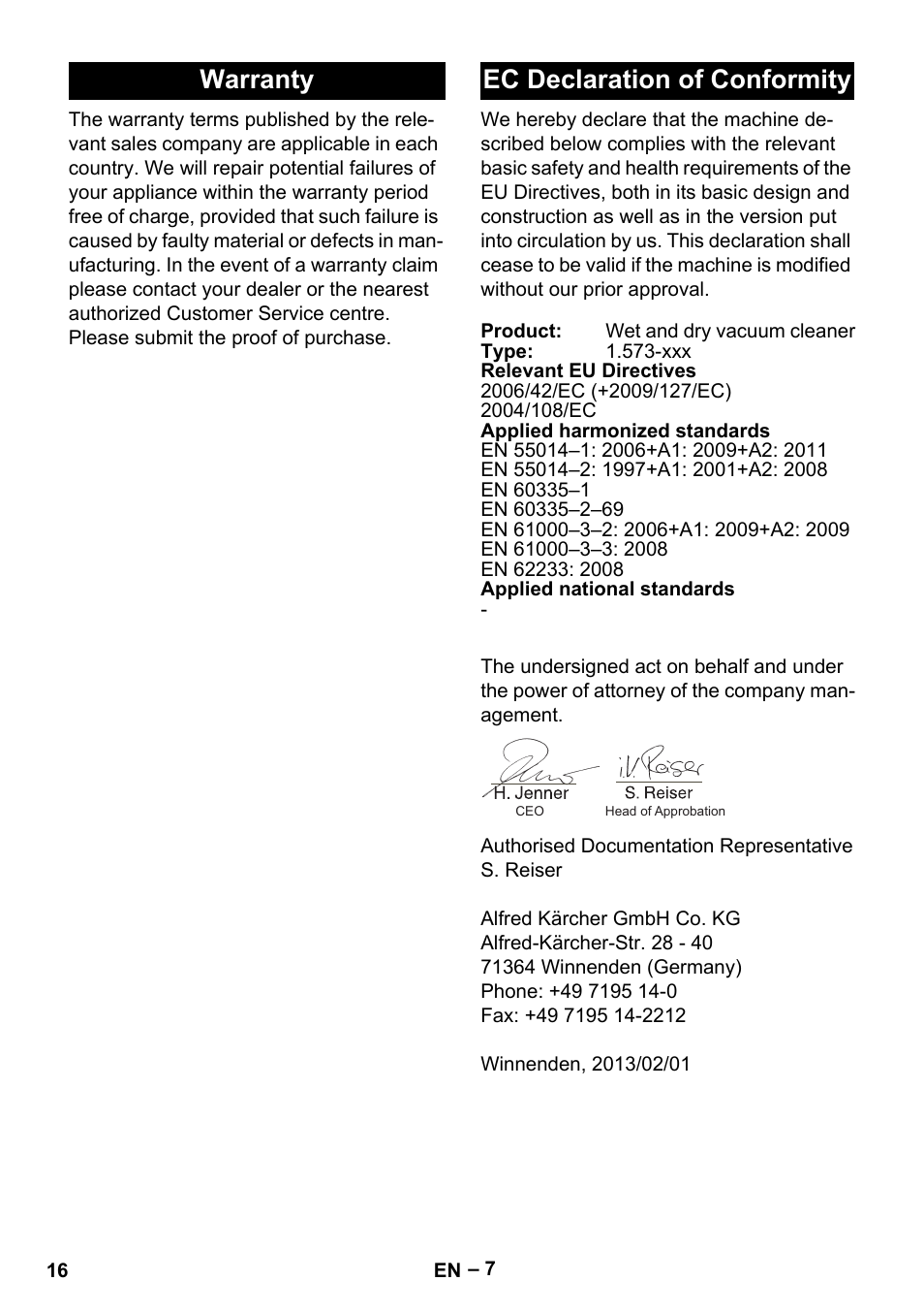 Warranty ec declaration of conformity | Karcher IVL 50-24-2 User Manual | Page 16 / 192