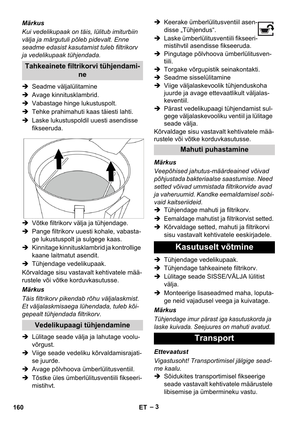 Kasutuselt võtmine transport | Karcher IVL 50-24-2 User Manual | Page 160 / 192