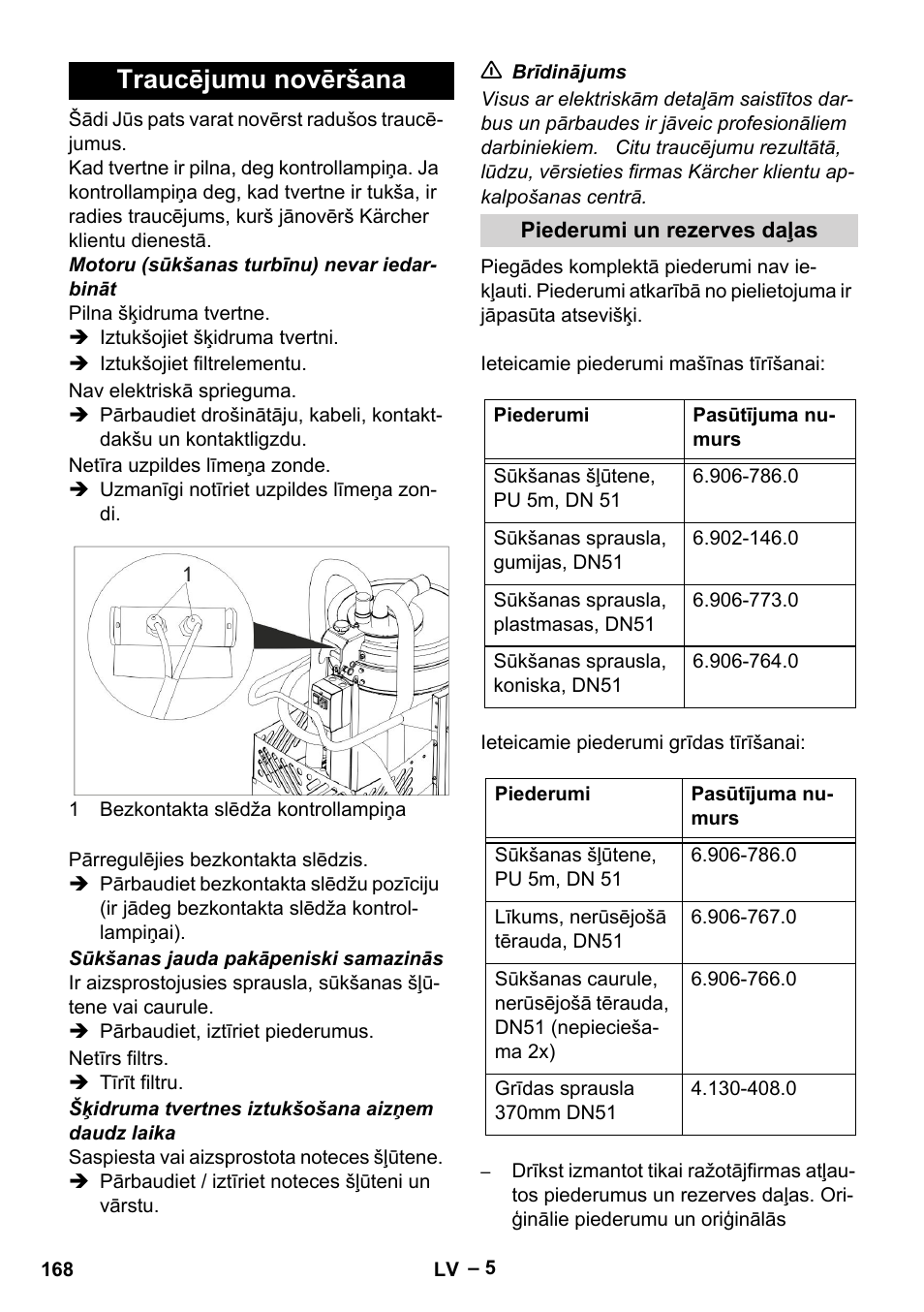 Traucējumu novēršana | Karcher IVL 50-24-2 User Manual | Page 168 / 192