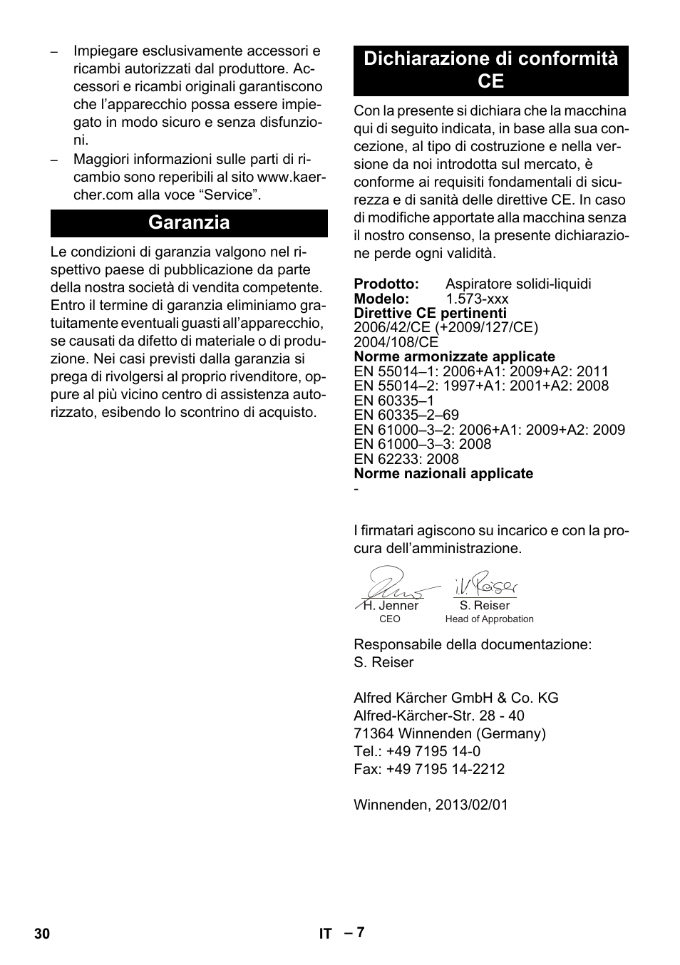 Garanzia dichiarazione di conformità ce | Karcher IVL 50-24-2 User Manual | Page 30 / 192