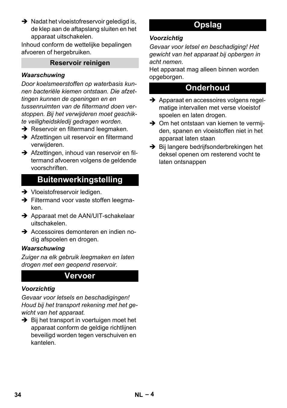 Buitenwerkingstelling vervoer opslag onderhoud | Karcher IVL 50-24-2 User Manual | Page 34 / 192