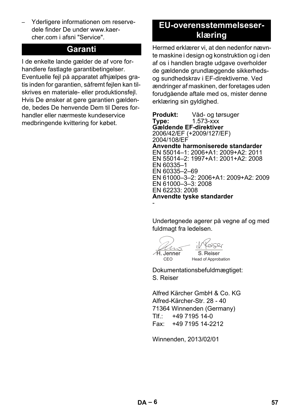 Garanti eu-overensstemmelseser- klæring | Karcher IVL 50-24-2 User Manual | Page 57 / 192