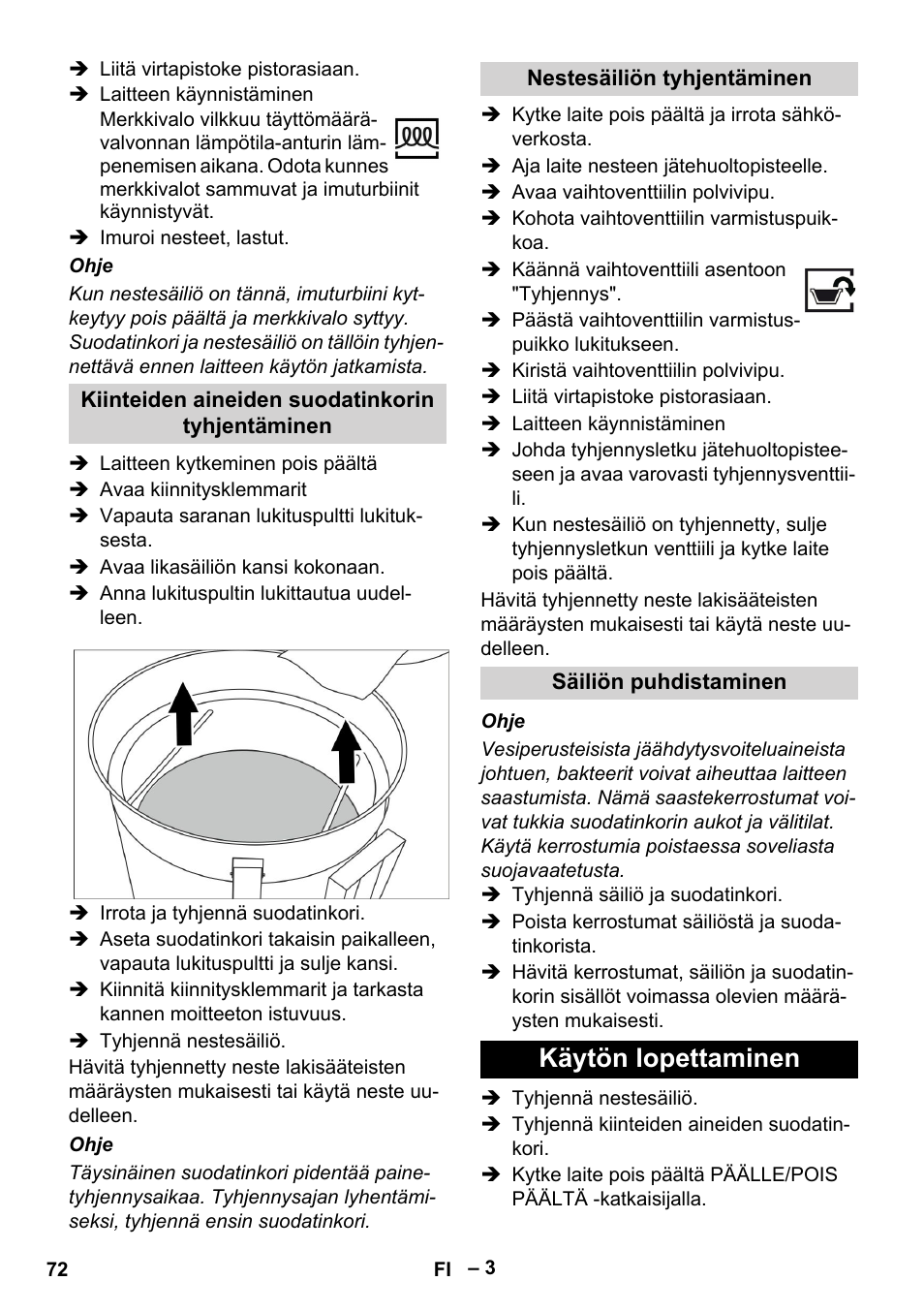 Käytön lopettaminen | Karcher IVL 50-24-2 User Manual | Page 72 / 192