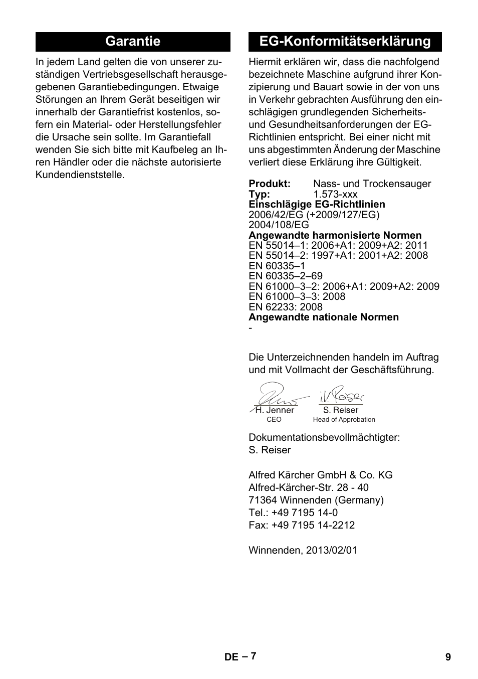 Garantie eg-konformitätserklärung | Karcher IVL 50-24-2 User Manual | Page 9 / 192