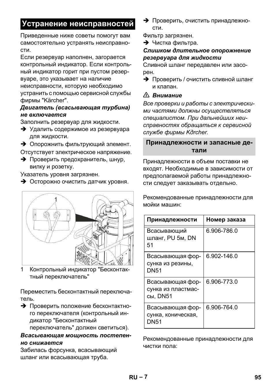 Устранение неисправностей | Karcher IVL 50-24-2 User Manual | Page 95 / 192