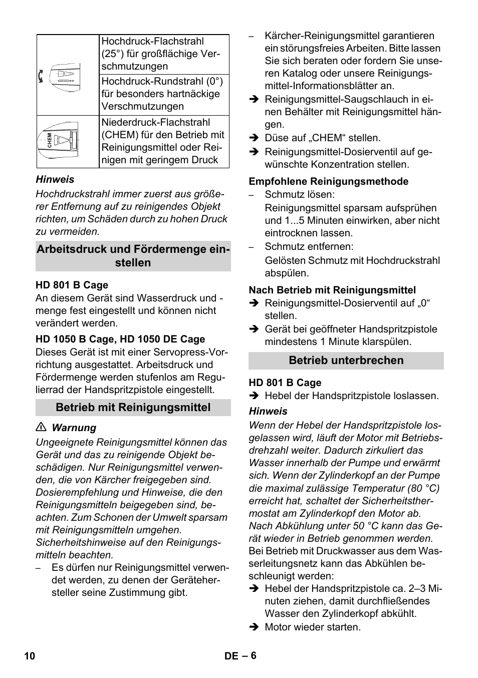 Karcher HD 1050 De Cage User Manual | Page 10 / 286