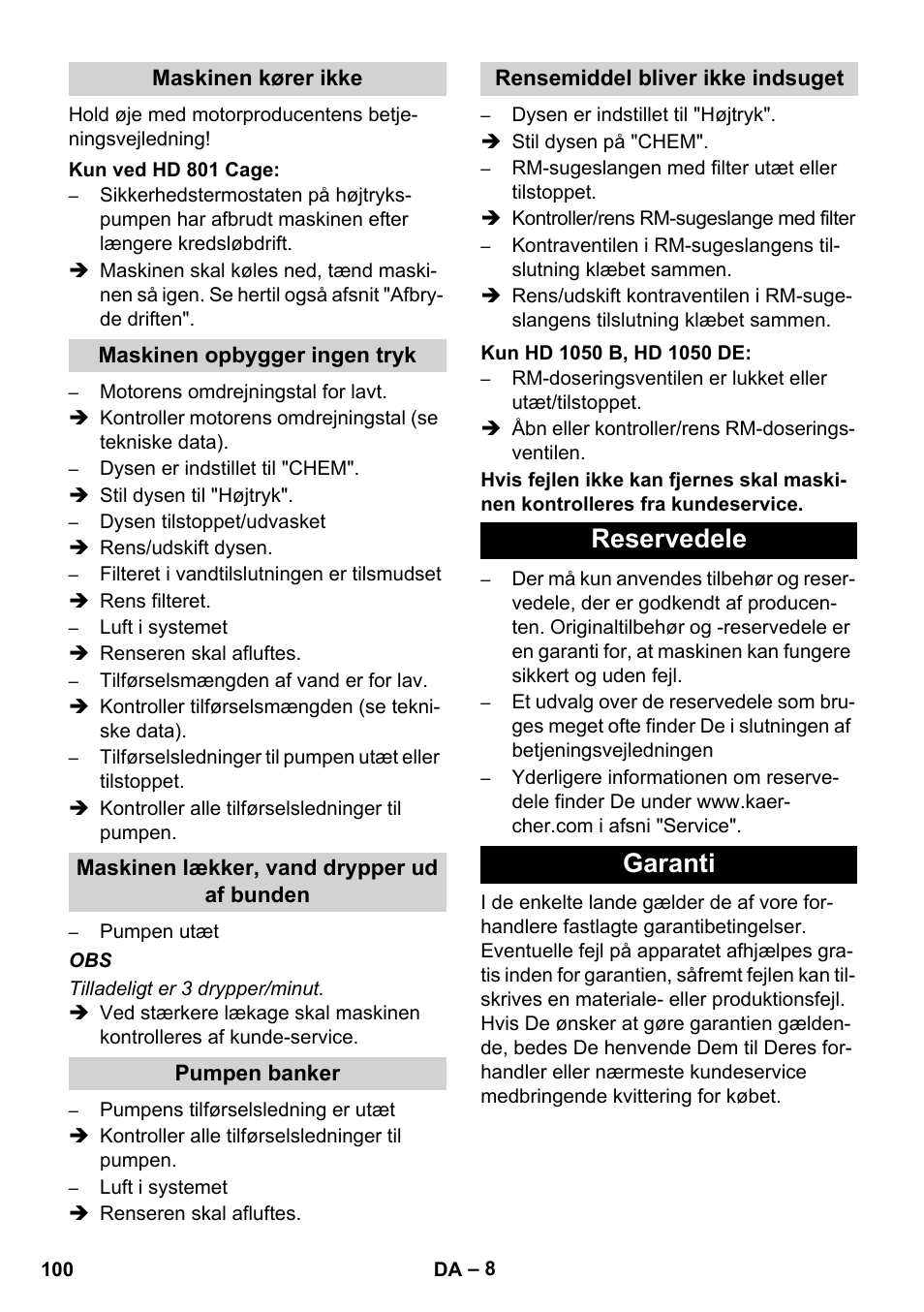 Reservedele garanti | Karcher HD 1050 De Cage User Manual | Page 100 / 286