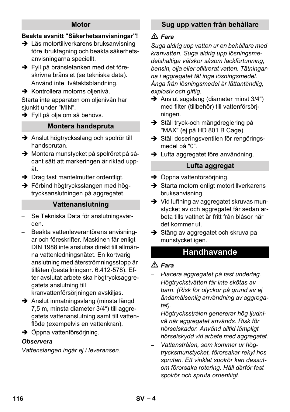 Handhavande | Karcher HD 1050 De Cage User Manual | Page 116 / 286