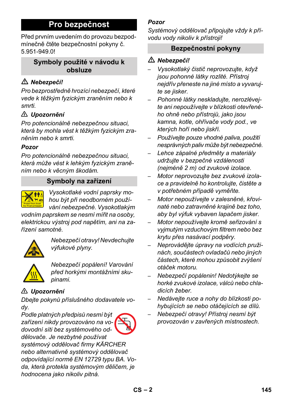 Pro bezpečnost | Karcher HD 1050 De Cage User Manual | Page 145 / 286