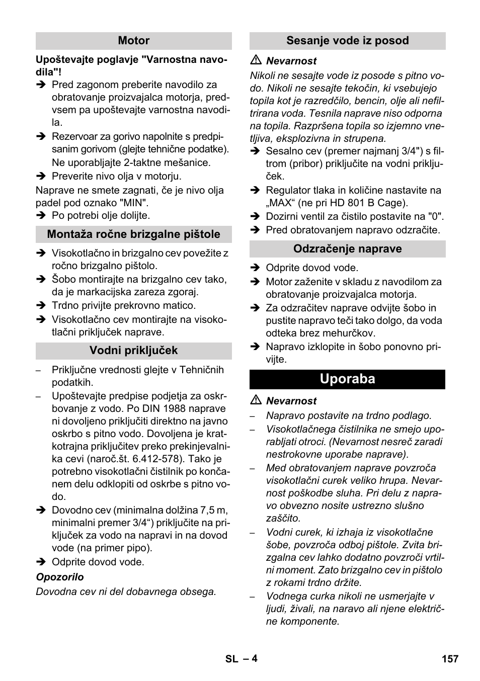 Uporaba | Karcher HD 1050 De Cage User Manual | Page 157 / 286