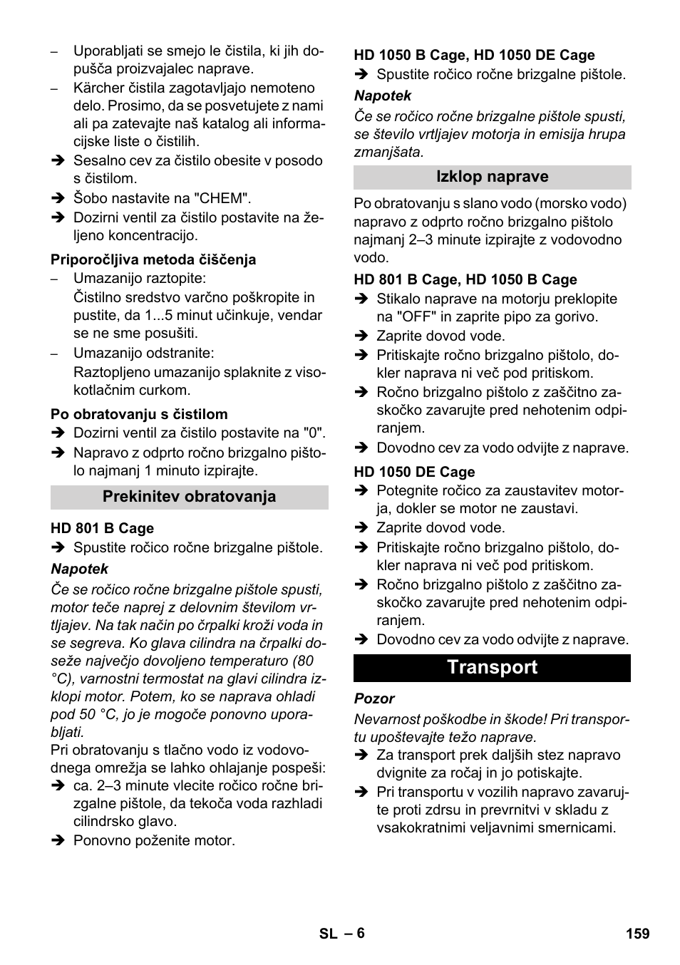 Transport | Karcher HD 1050 De Cage User Manual | Page 159 / 286