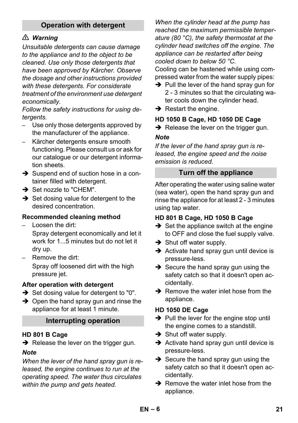 Karcher HD 1050 De Cage User Manual | Page 21 / 286