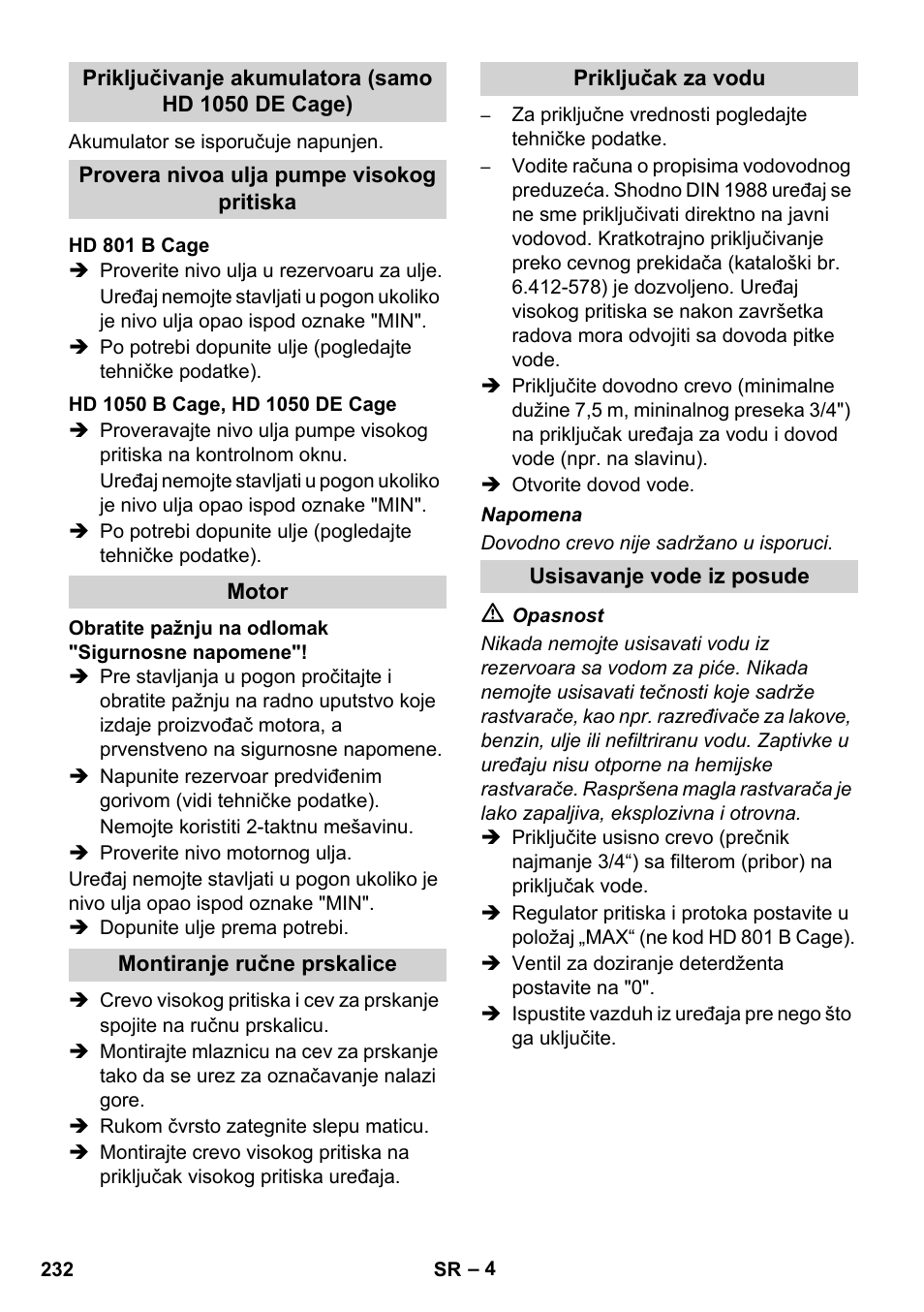 Karcher HD 1050 De Cage User Manual | Page 232 / 286