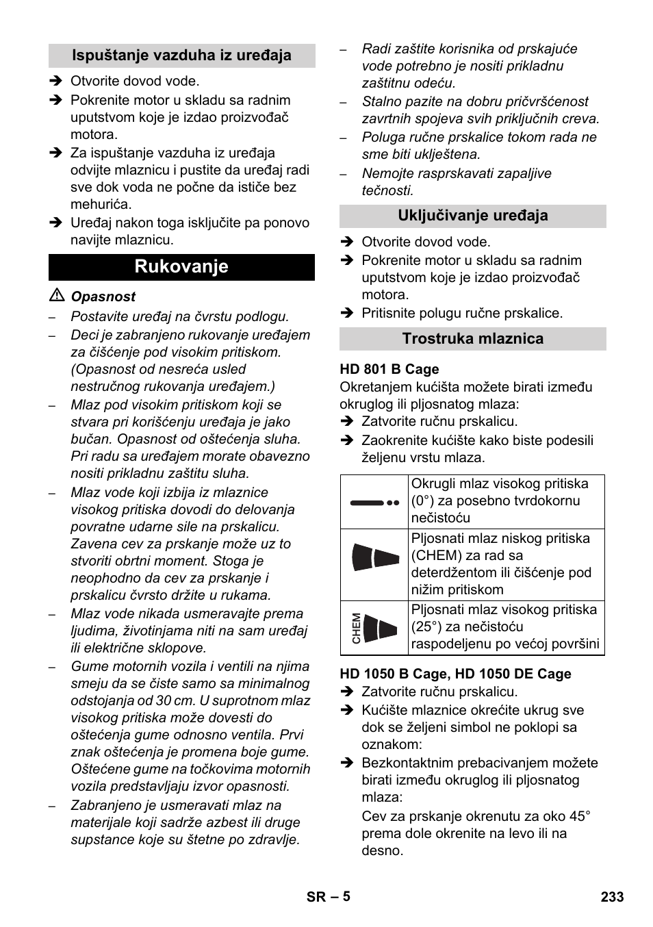 Rukovanje | Karcher HD 1050 De Cage User Manual | Page 233 / 286