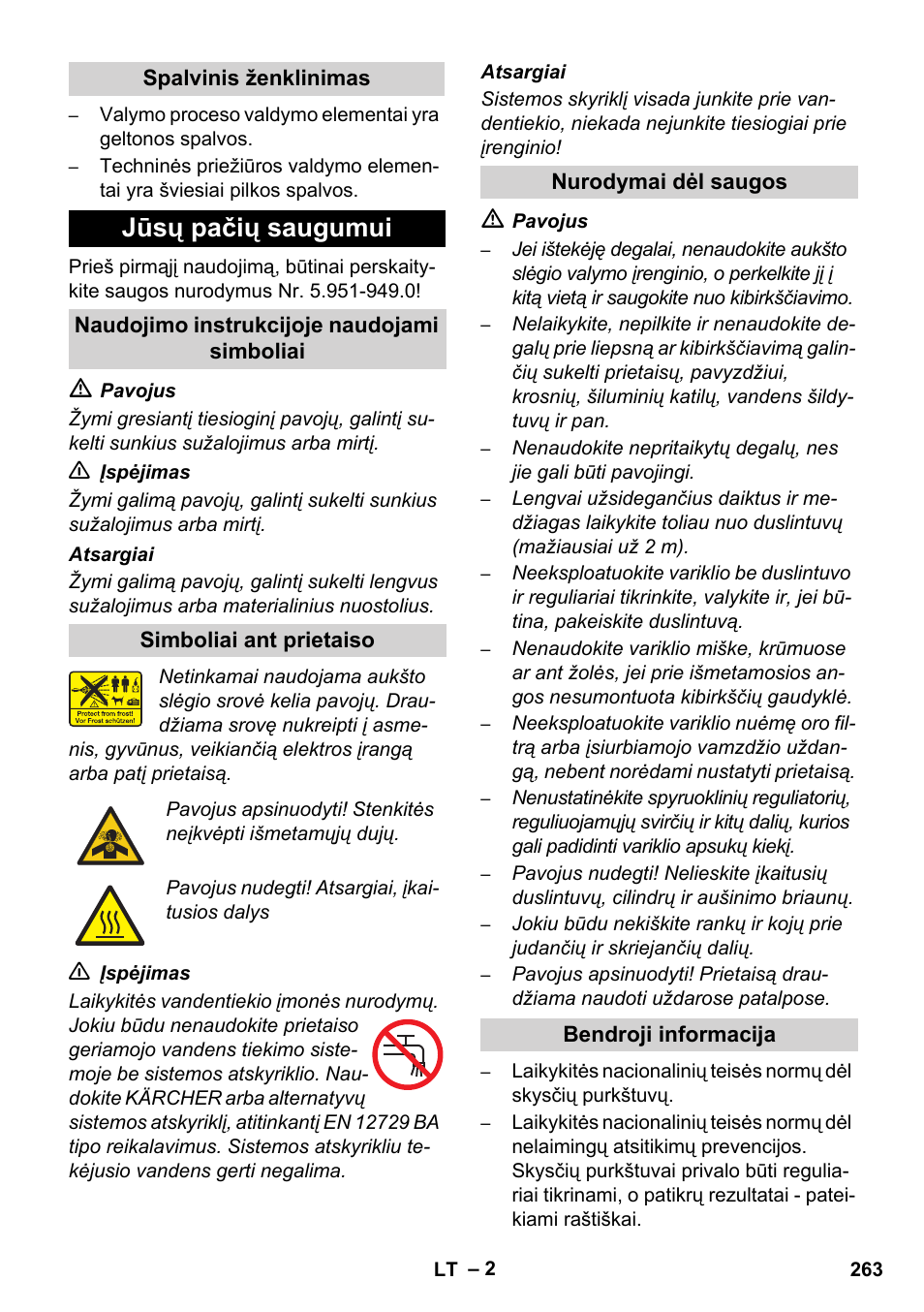 Jūsų pačių saugumui | Karcher HD 1050 De Cage User Manual | Page 263 / 286