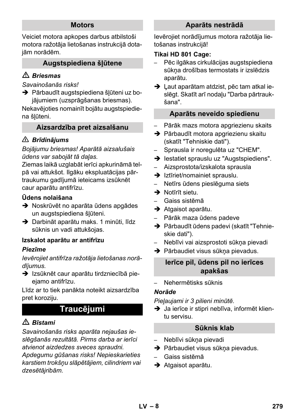 Traucējumi | Karcher HD 1050 De Cage User Manual | Page 279 / 286