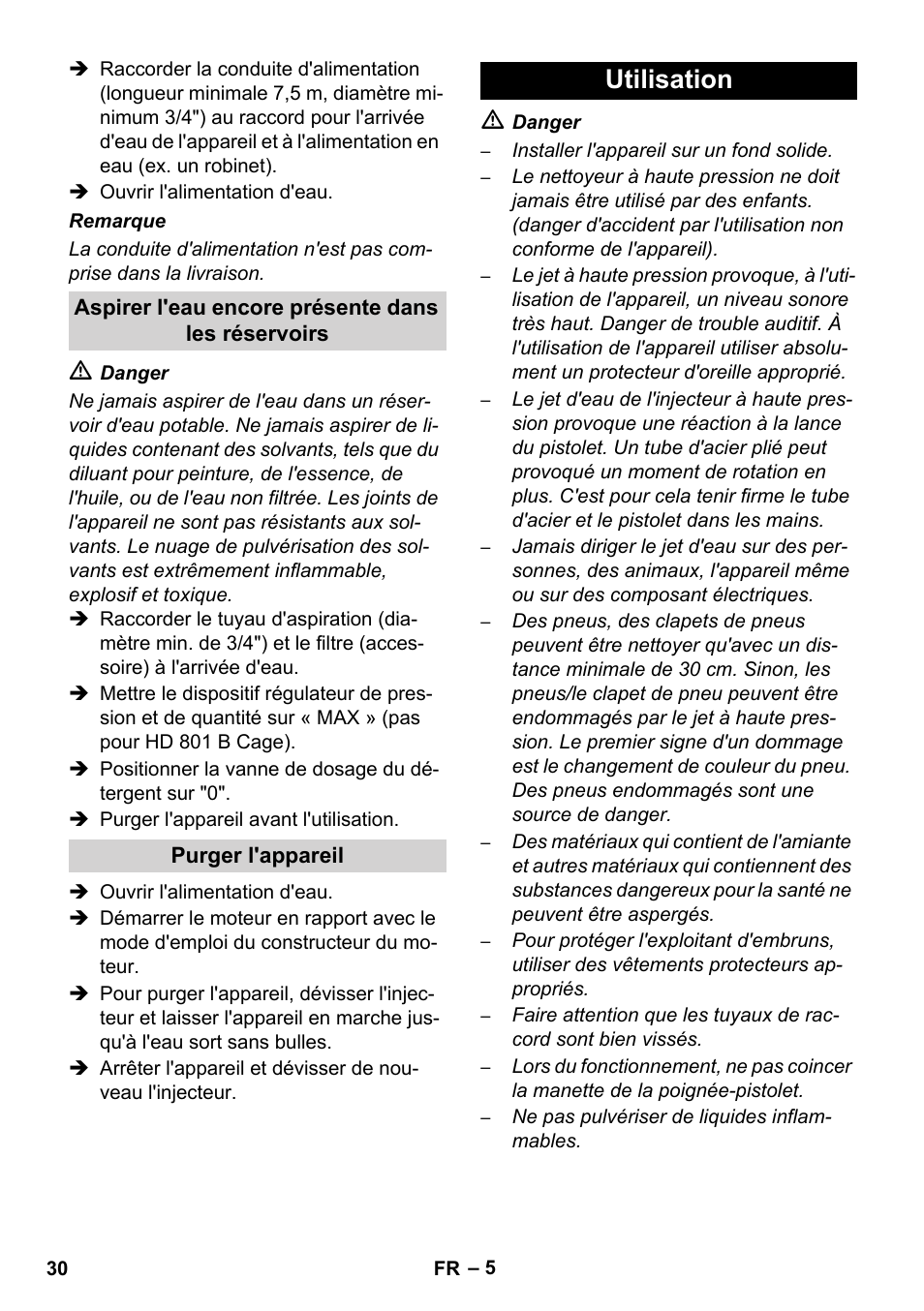 Utilisation | Karcher HD 1050 De Cage User Manual | Page 30 / 286