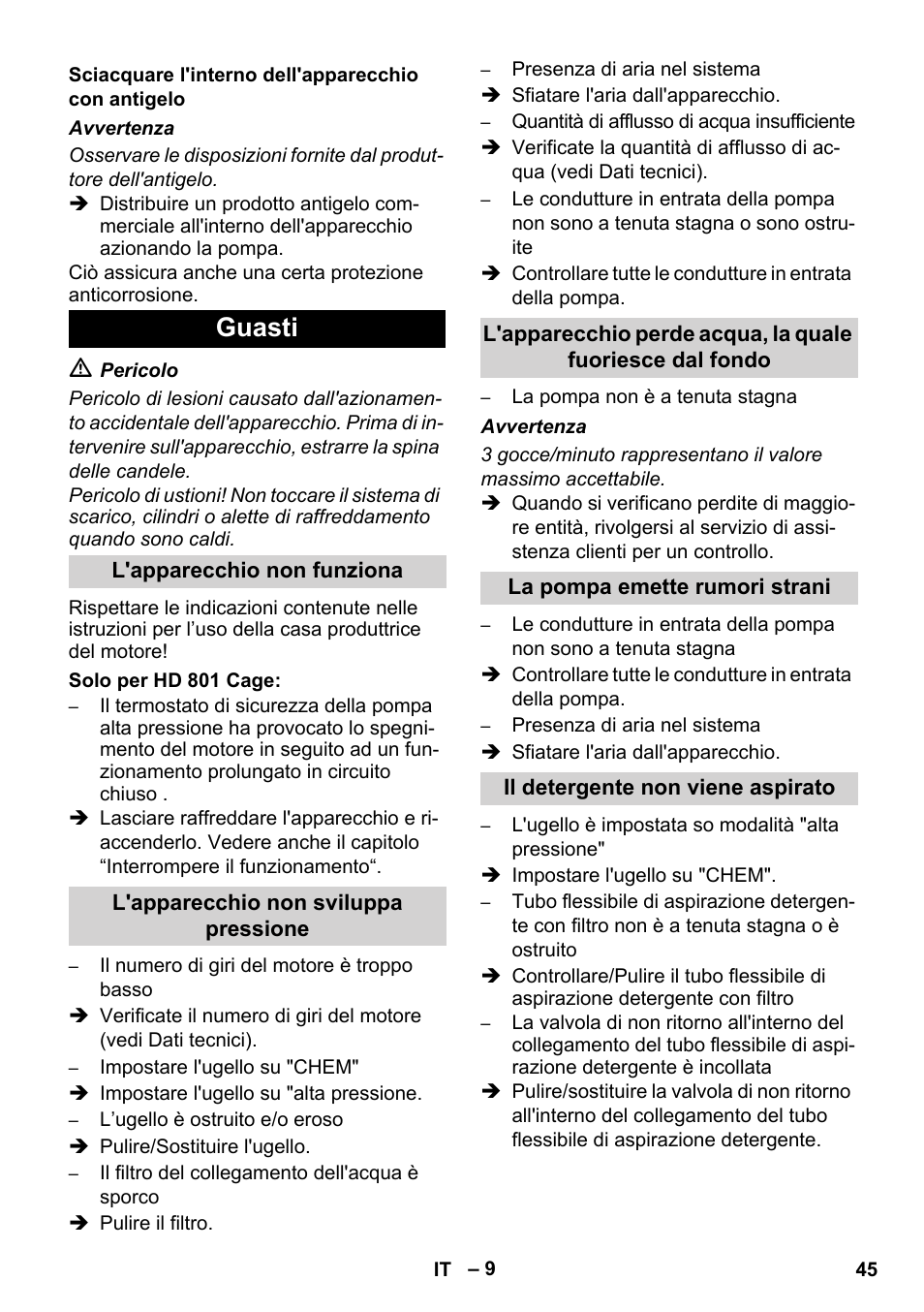 Guasti | Karcher HD 1050 De Cage User Manual | Page 45 / 286