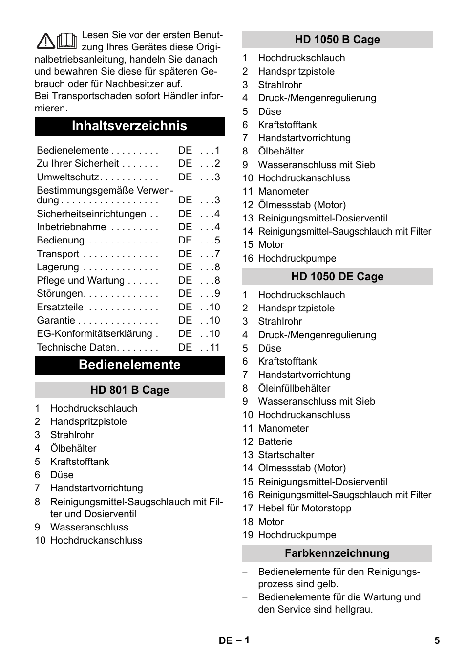 Karcher HD 1050 De Cage User Manual | Page 5 / 286