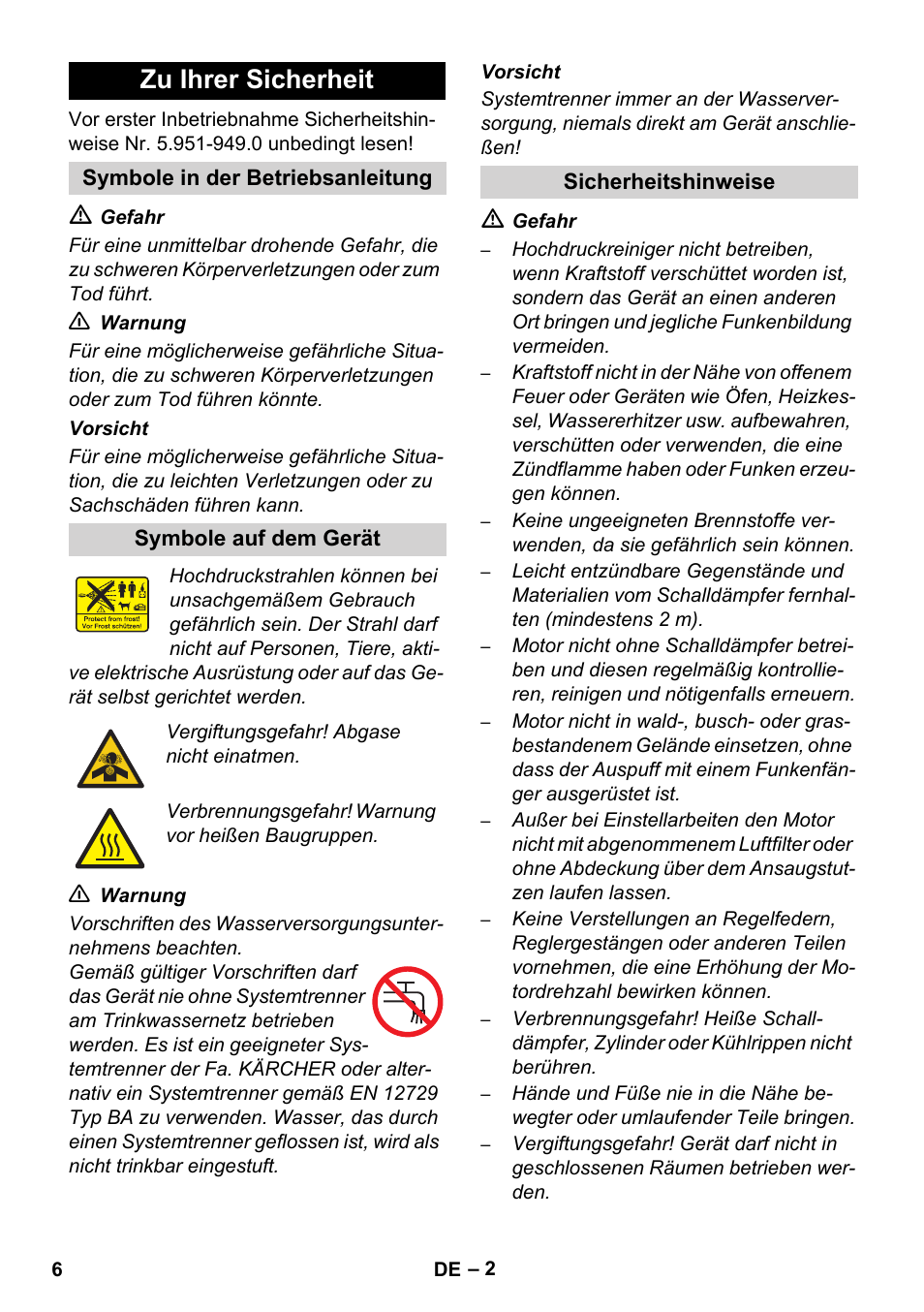 Zu ihrer sicherheit | Karcher HD 1050 De Cage User Manual | Page 6 / 286