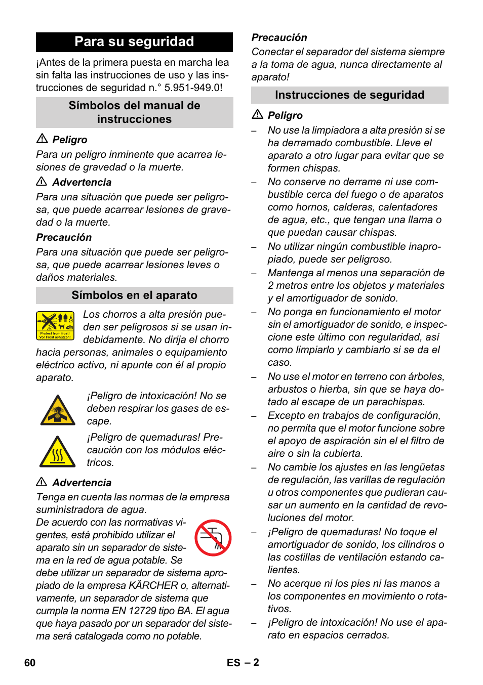 Para su seguridad | Karcher HD 1050 De Cage User Manual | Page 60 / 286