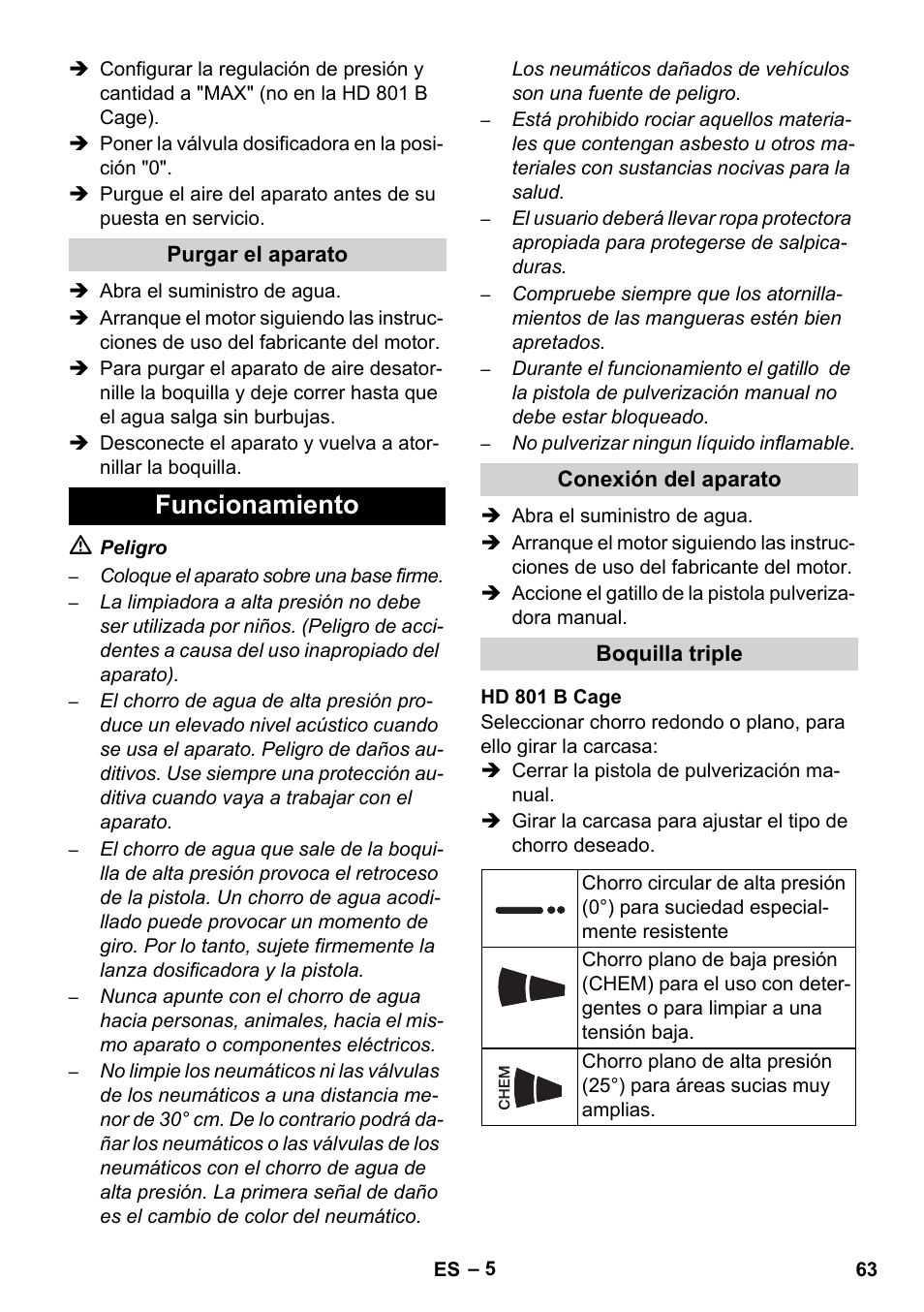 Funcionamiento | Karcher HD 1050 De Cage User Manual | Page 63 / 286
