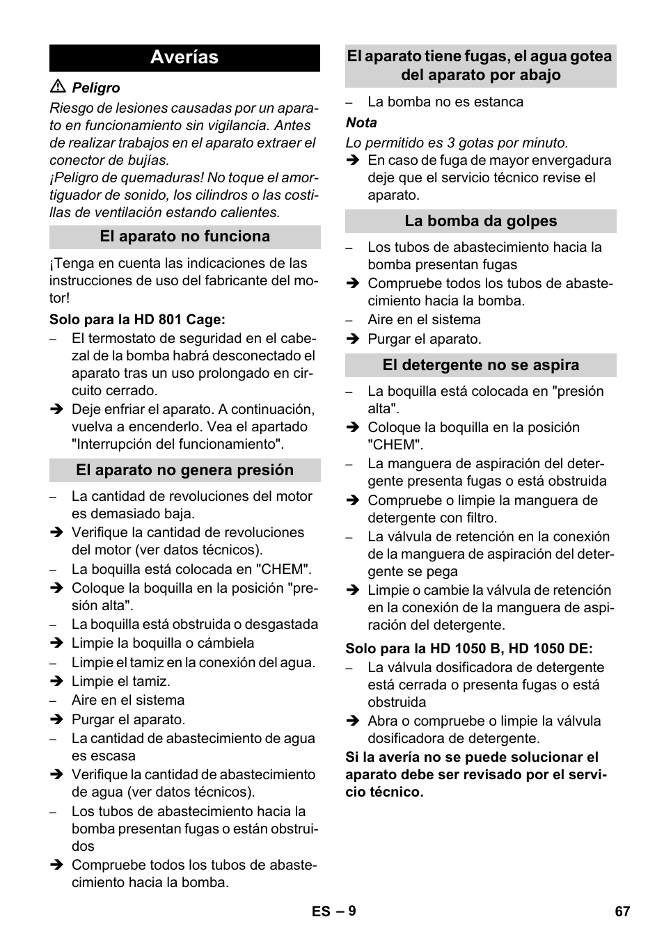 Averías | Karcher HD 1050 De Cage User Manual | Page 67 / 286