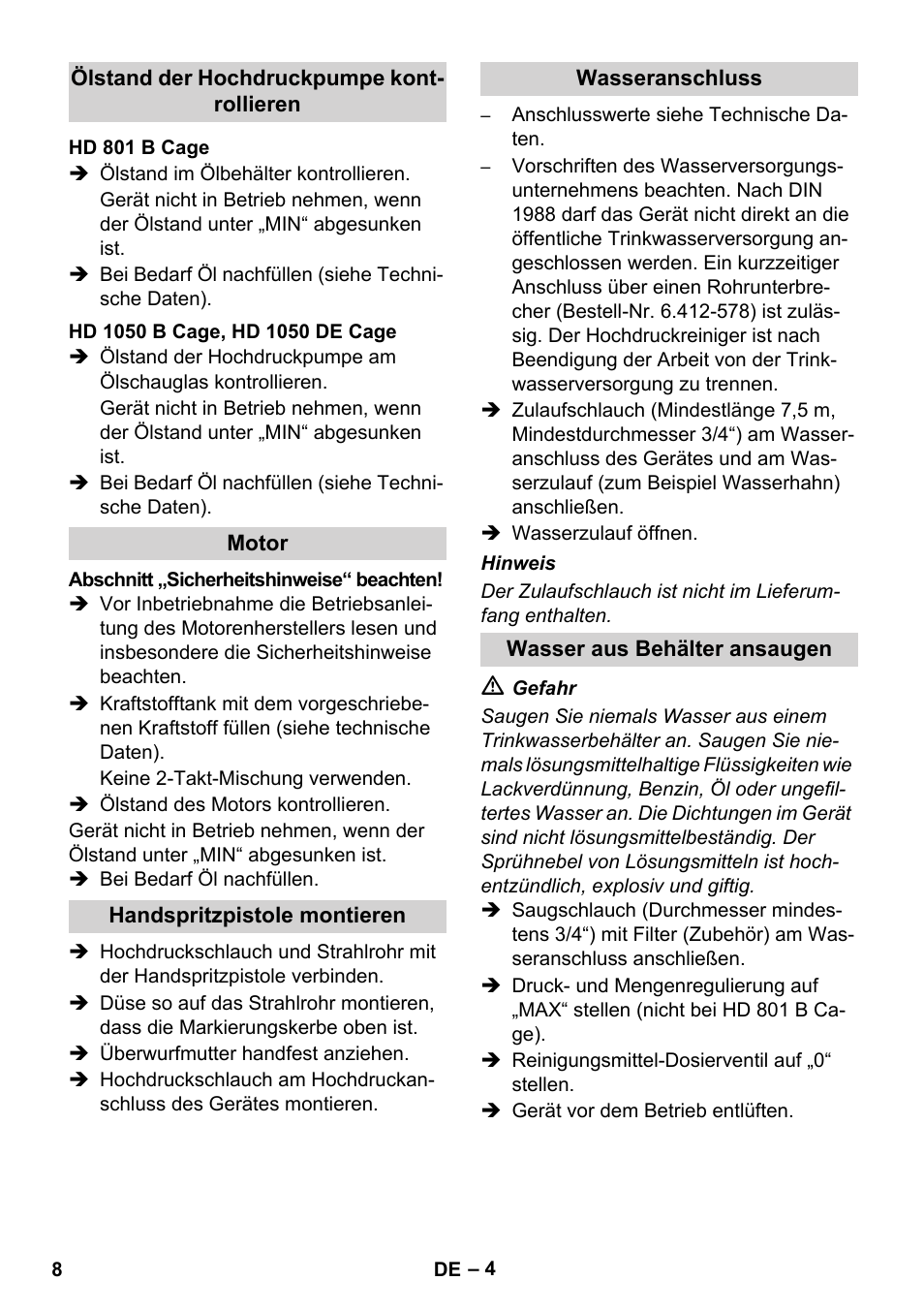 Karcher HD 1050 De Cage User Manual | Page 8 / 286