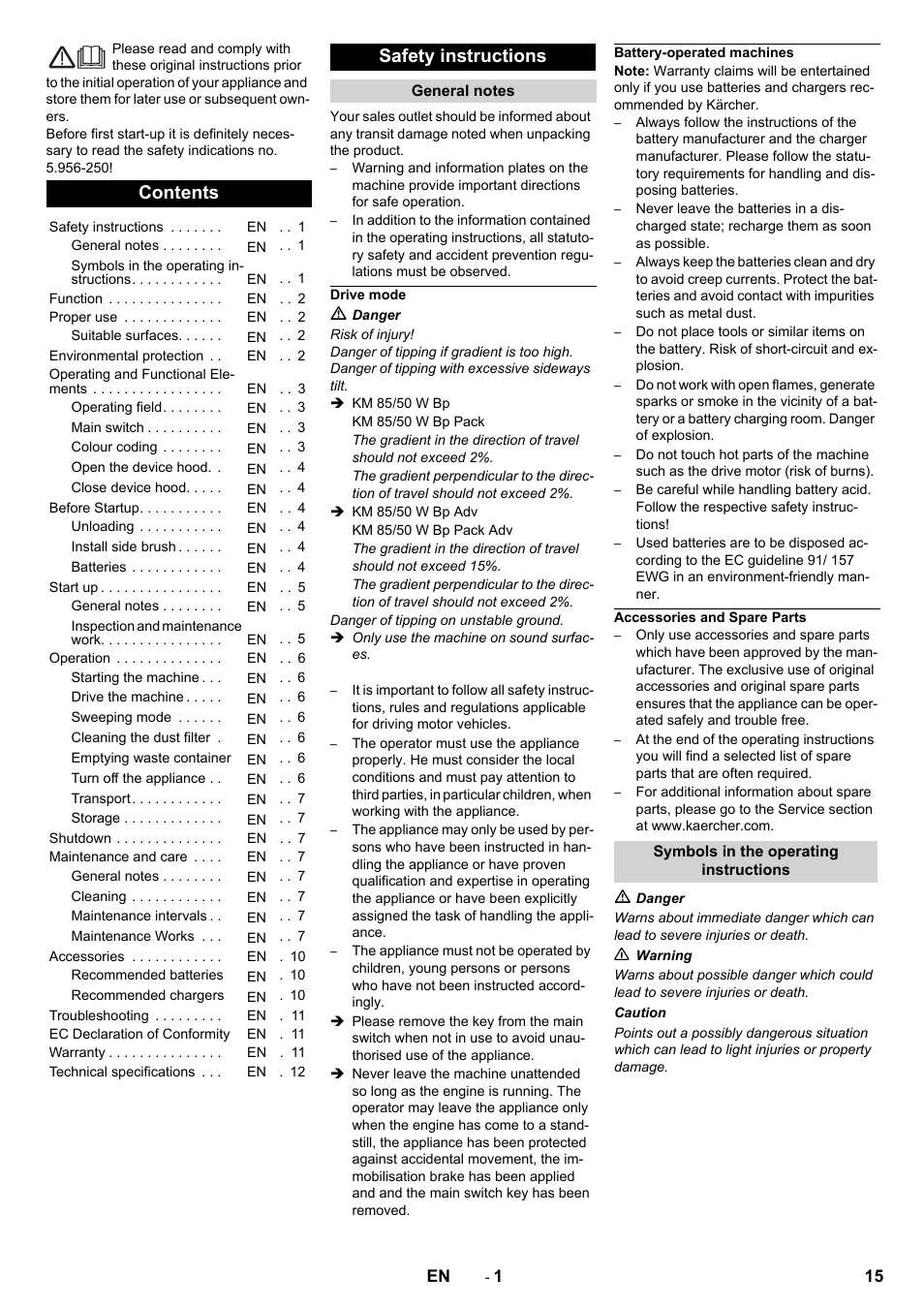 Karcher KM 85-50 W Bp Adv User Manual | Page 15 / 336