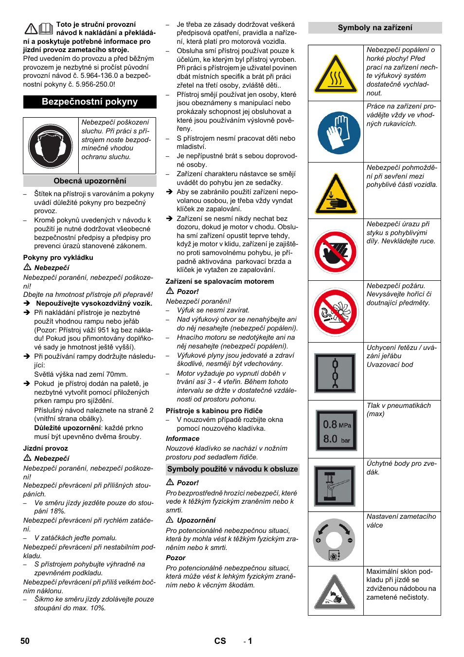 Čeština, Eština, Bezpečnostní pokyny | Karcher KM 130-300 D User Manual | Page 50 / 96