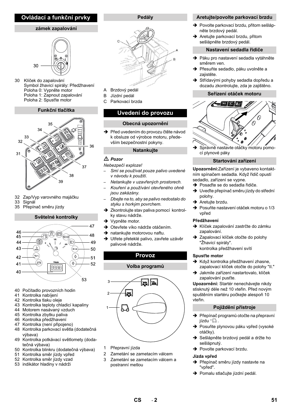 Ovládací a funkční prvky, Uvedení do provozu, Provoz | Karcher KM 130-300 D User Manual | Page 51 / 96