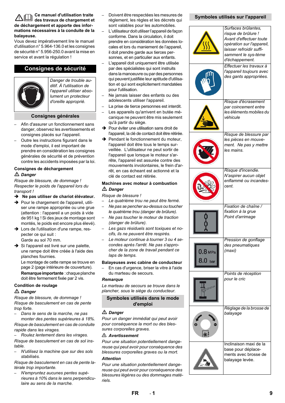 Français, Consignes de sécurité | Karcher KM 130-300 D User Manual | Page 9 / 96