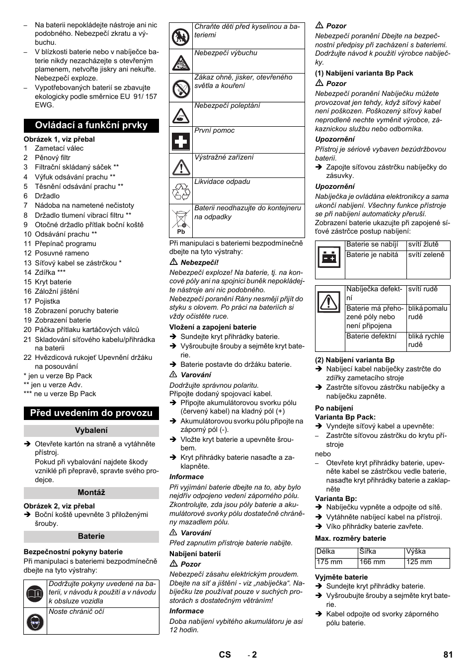 Ovládací a funkční prvky před uvedením do provozu | Karcher KM 70-30 C Bp Pack Adv User Manual | Page 81 / 144