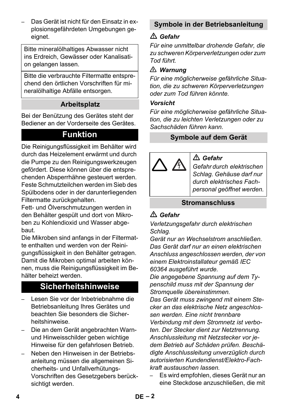 Funktion sicherheitshinweise | Karcher PC 100 M2 BIO User Manual | Page 4 / 232