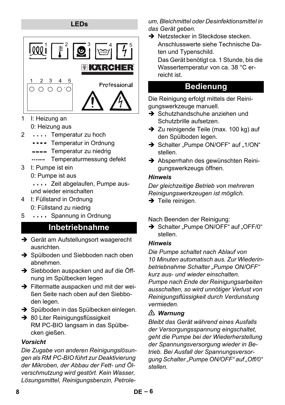 Inbetriebnahme bedienung | Karcher PC 100 M2 BIO User Manual | Page 8 / 232