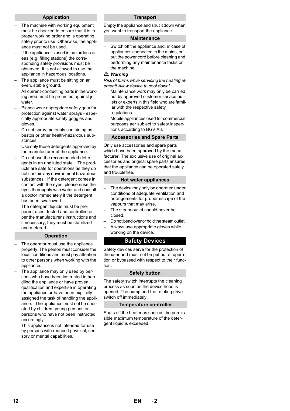 Safety devices | Karcher PC 60-130 T User Manual | Page 12 / 220