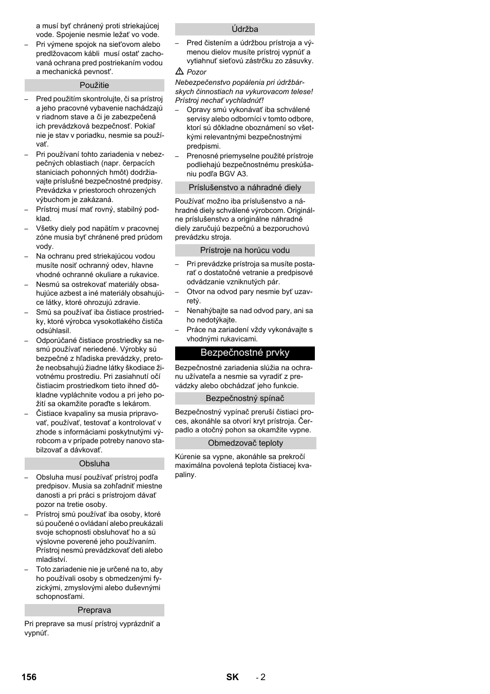 Bezpečnostné prvky | Karcher PC 60-130 T User Manual | Page 156 / 220
