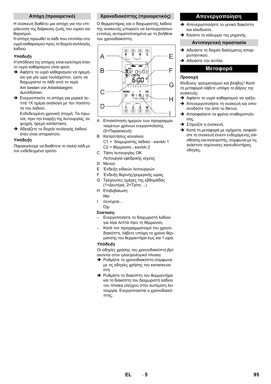 Απενεργοποίηση, Μεταφορά | Karcher PC 60-130 T User Manual | Page 95 / 220